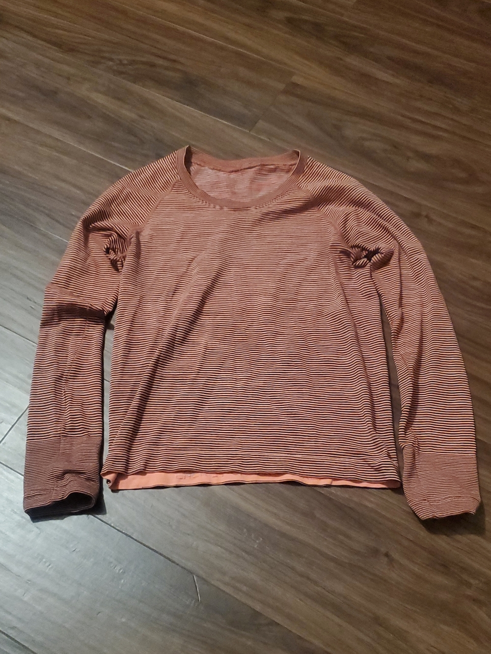 lululemon athletica Coral and Rust Striped Long Sleeve Crew